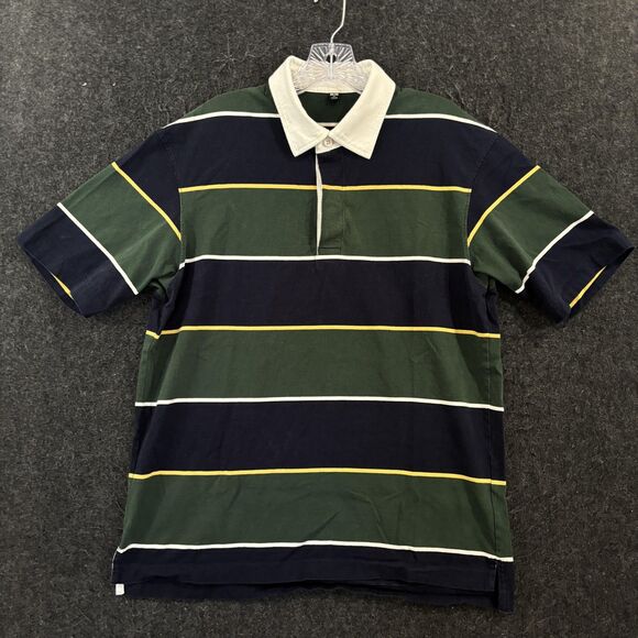 Uniqlo Other - Uniqlo Rugby Polo Shirt Men's Medium Green Navy Striped 100% Cotton Casual Knit